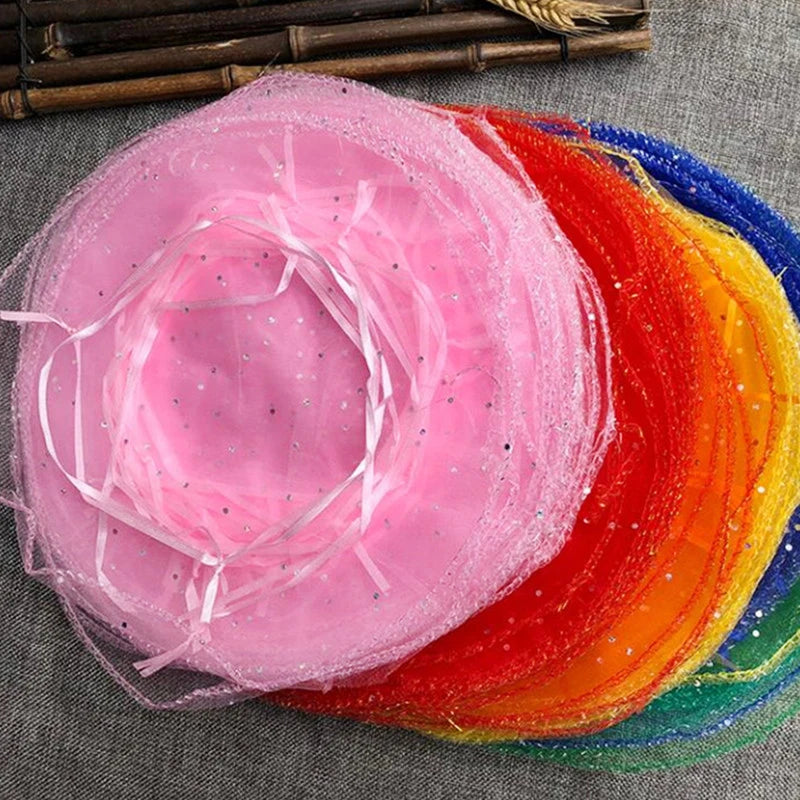 10/50/100Pc 26/35CM Gifts Round Organza Bag Gauze Element Drawable Bag Jewelry Pouches Wedding Favors And Wedding Party bags 6Z