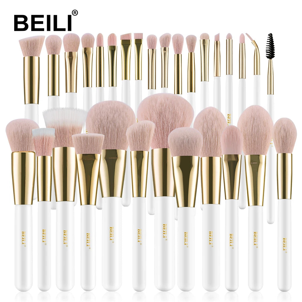 BEILI Professional Makeup Brushes Sets Synthetic Hair Foundation Eyeshadow Powder Premium Beauty White Golden brochas maquillaj