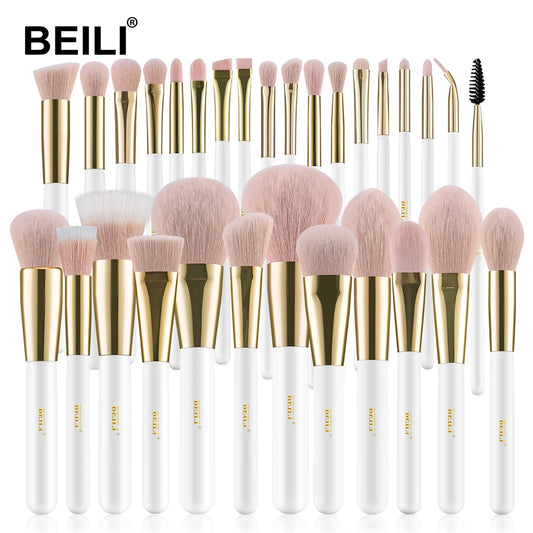 BEILI Professional Makeup Brushes Sets Synthetic Hair Foundation Eyeshadow Powder Premium Beauty White Golden brochas maquillaj