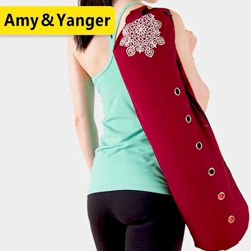 durable canvas cotton yoga mat bag with large zipper opening easy loading mat