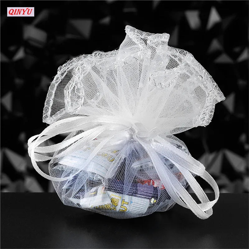 10/50/100Pc 26/35CM Gifts Round Organza Bag Gauze Element Drawable Bag Jewelry Pouches Wedding Favors And Wedding Party bags 6Z