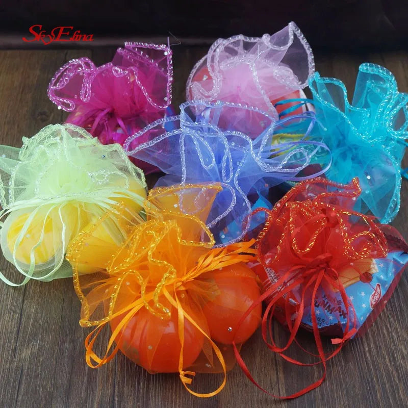 10/50/100Pc 26/35CM Gifts Round Organza Bag Gauze Element Drawable Bag Jewelry Pouches Wedding Favors And Wedding Party bags 6Z