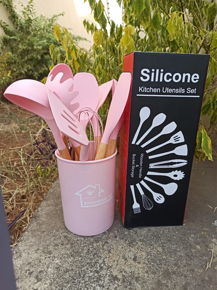 12PCS Silicone Spoon Set Pink