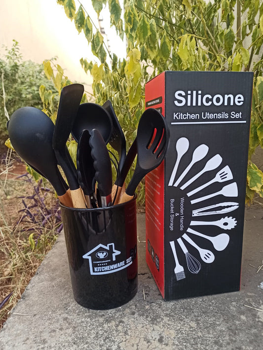 12PCS Silicone Spoon Set Black