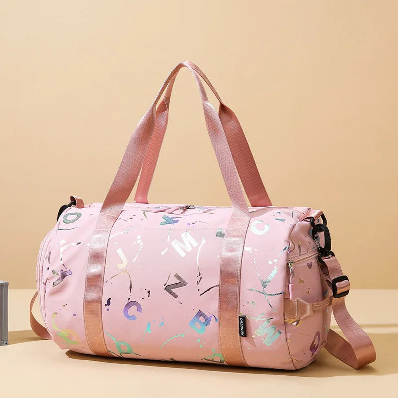 Unisex Graffiti Letter Print Waterproof Gym Yoga Sport Dance Travel Bag Crossbody Deffle Bag Fitness Swimming Wet Dry Storage