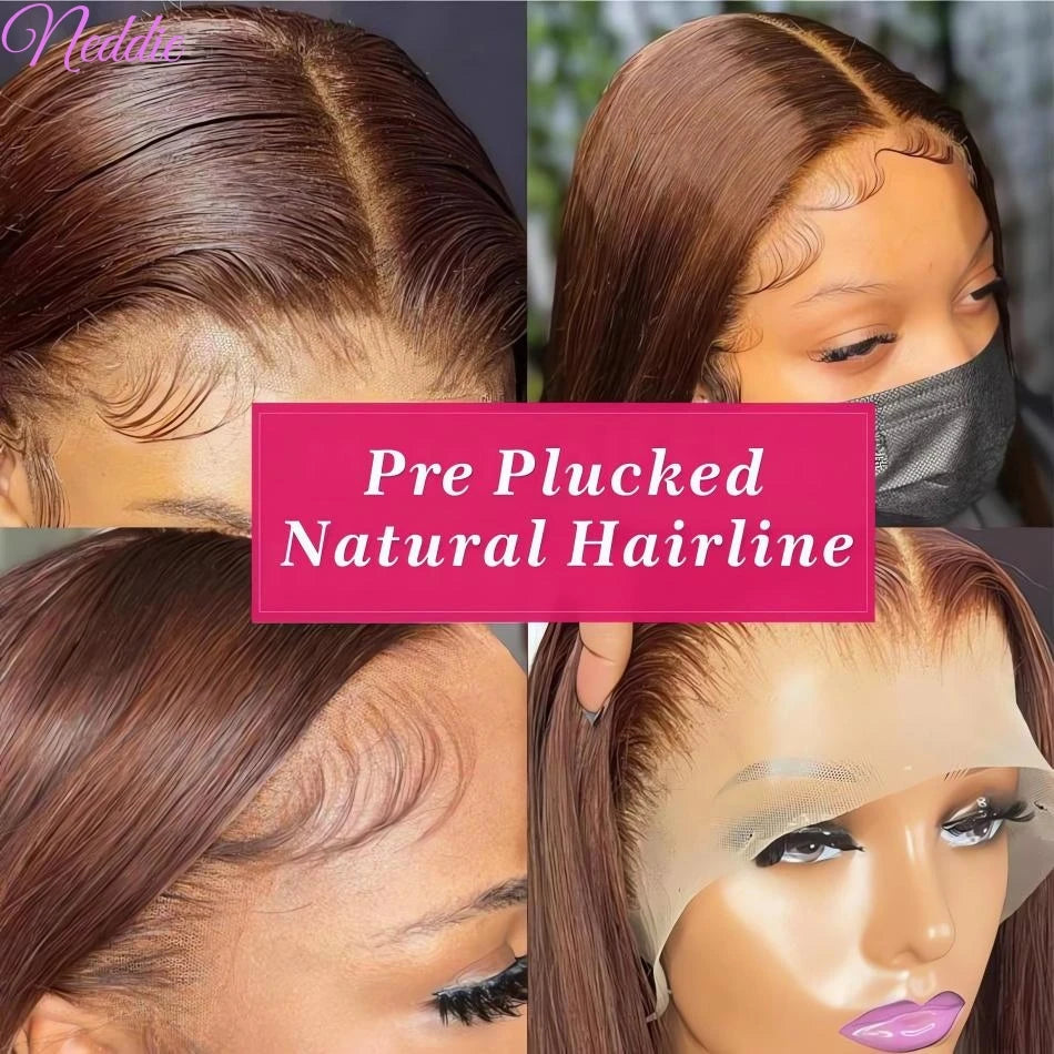 13X6 Chocolate Brown Lace Front Wigs 13X4 Bone Straight Human Hair 30 32 Inch Lace Frontal Colored Wig 100% Brazilian For Women