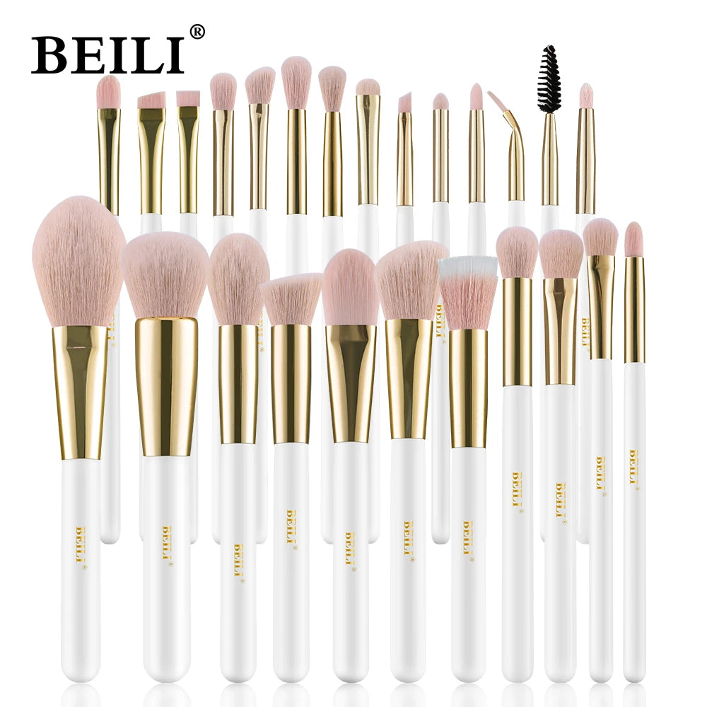 BEILI Professional Makeup Brushes Sets Synthetic Hair Foundation Eyeshadow Powder Premium Beauty White Golden brochas maquillaj