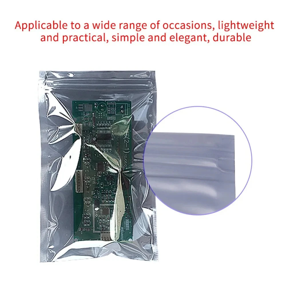 50Pcs Aluminum Antistatic Bag Resealable Anti Static Ziplock Bags Pouch Anti Static Package Mylar Bags for Electronic Pouches
