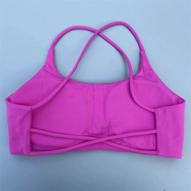 Solid Color Women Cross Back Straps Fitness Bra High Strength Tight Sport Top Comprehensive Gym Yoga Underwear With Chest Pad