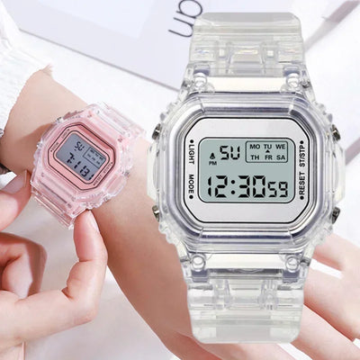INS Electronic Watch Female Students Waterproof LED Watch Network Red Sports Transparent Small Square Watches for Women Relogio