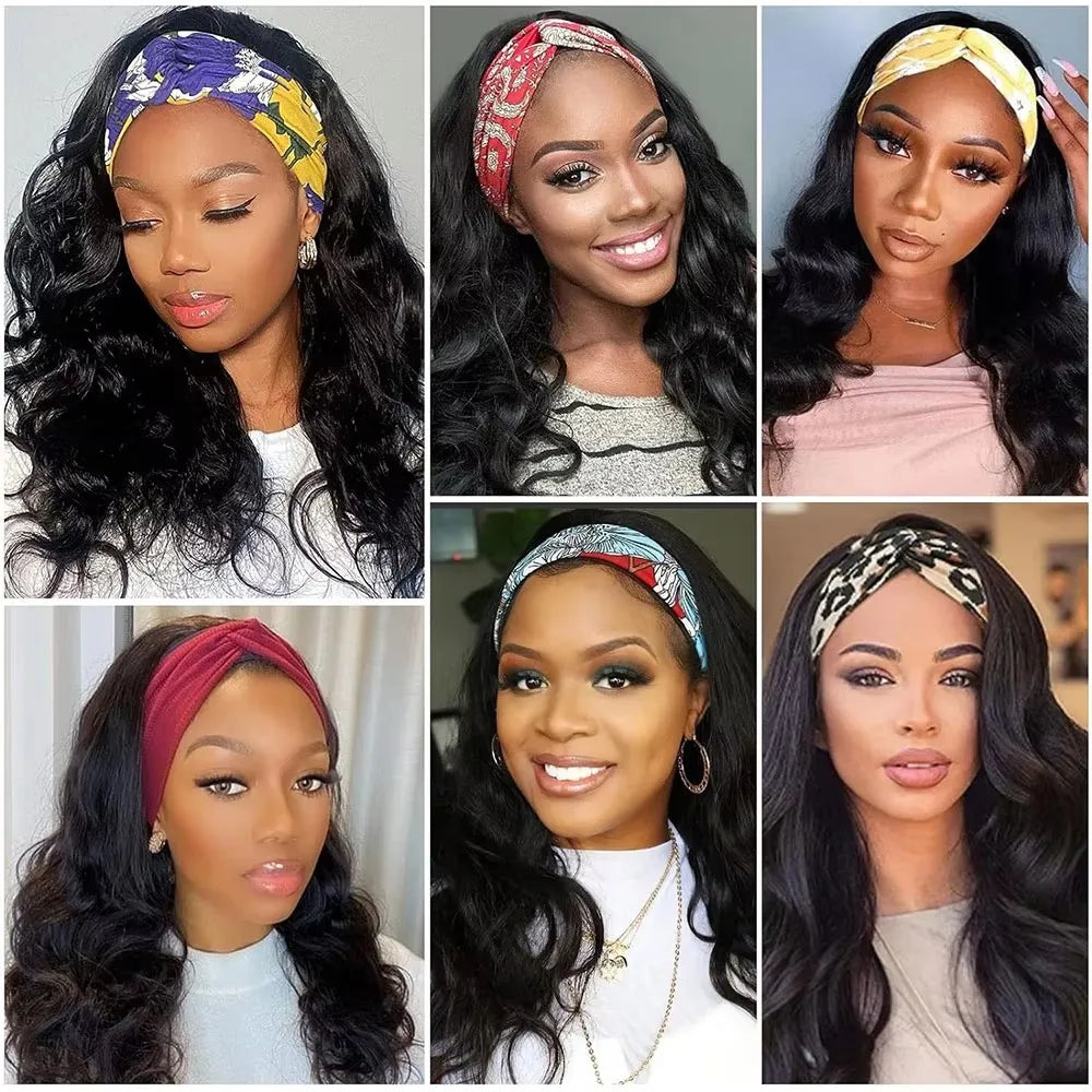 8 40 inches Body Wave Headband Wig Human Hair Bone Human Hair Wigs Full Machine Made Easy to Go 200% Density Human Hair Wigs