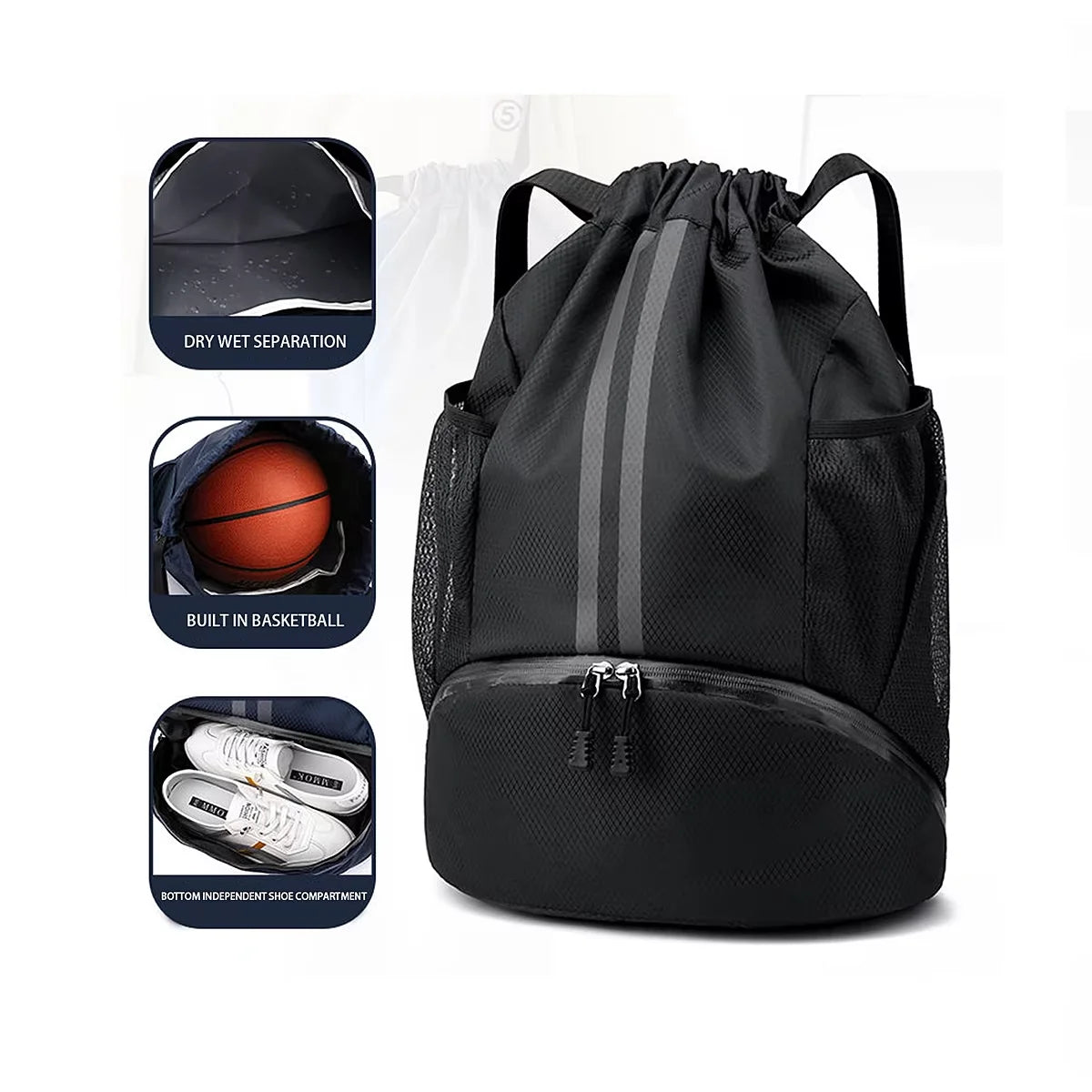 Basketball bag, swimming bag, dry wet separation women's storage bag, sports backpack, training and fitness drawstring backpack