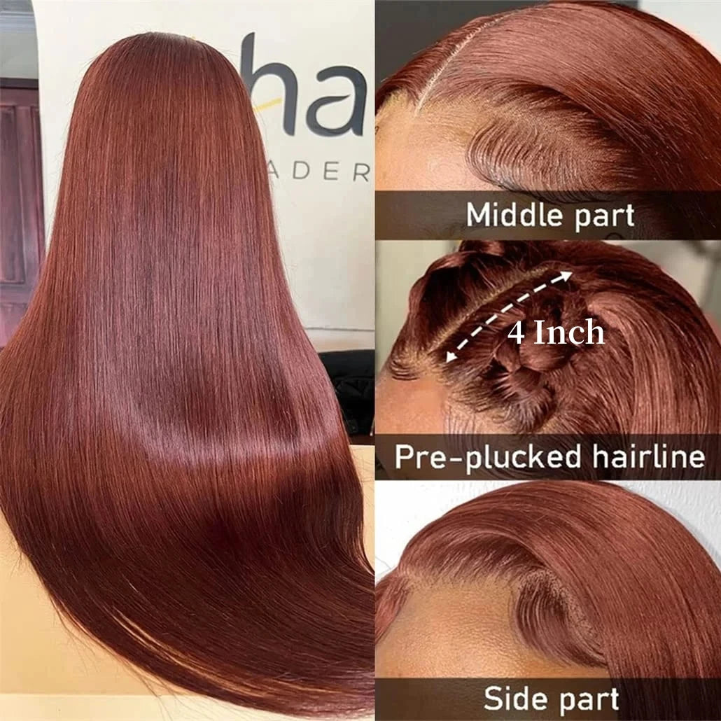 Reddish Brown 13x6 HD Lace Frontal Wig Brazilian Straight Human Hair Wig 30 40 Inch Colored 100% Human Wigs 4x4 5x5 Closure Wig