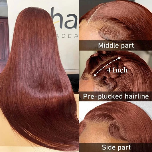 Reddish Brown 13x6 HD Lace Frontal Wig Brazilian Straight Human Hair Wig 30 40 Inch Colored 100% Human Wigs 4x4 5x5 Closure Wig