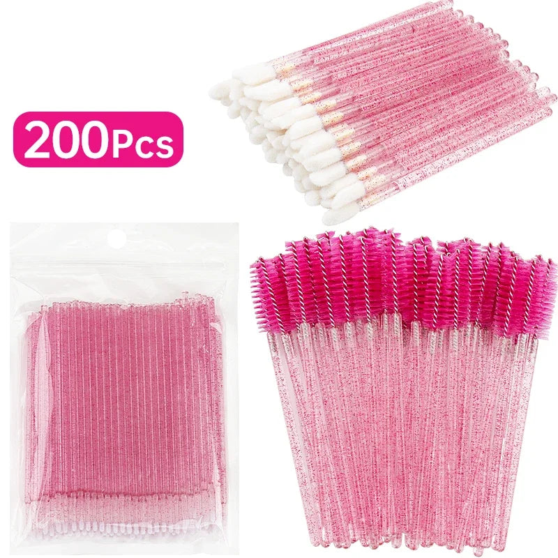 200 Pcs Disposable Crystal Makeup Brushes Tool Set Eyelash Lip Microbrush Mascara Wands Applicator Swab Eyelash Extension Tools