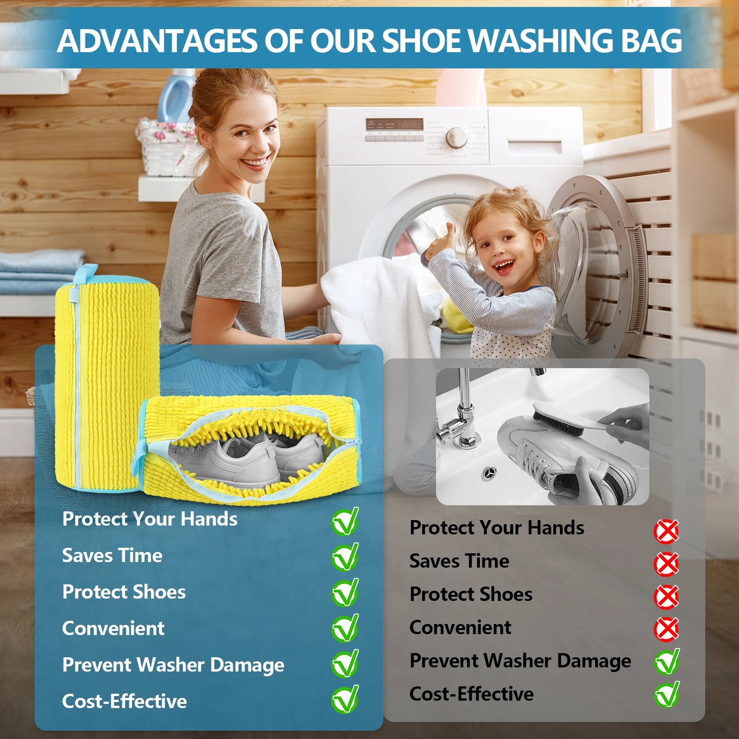 2-Pack Reusable Shoe Washing Machine Bag, 360°Deep Clean Durable Laundry Shoe Bags,  Ideal for Sneakers, Tennis, Gym Shoes