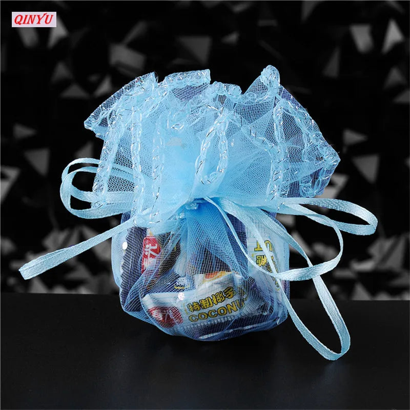 10/50/100Pc 26/35CM Gifts Round Organza Bag Gauze Element Drawable Bag Jewelry Pouches Wedding Favors And Wedding Party bags 6Z
