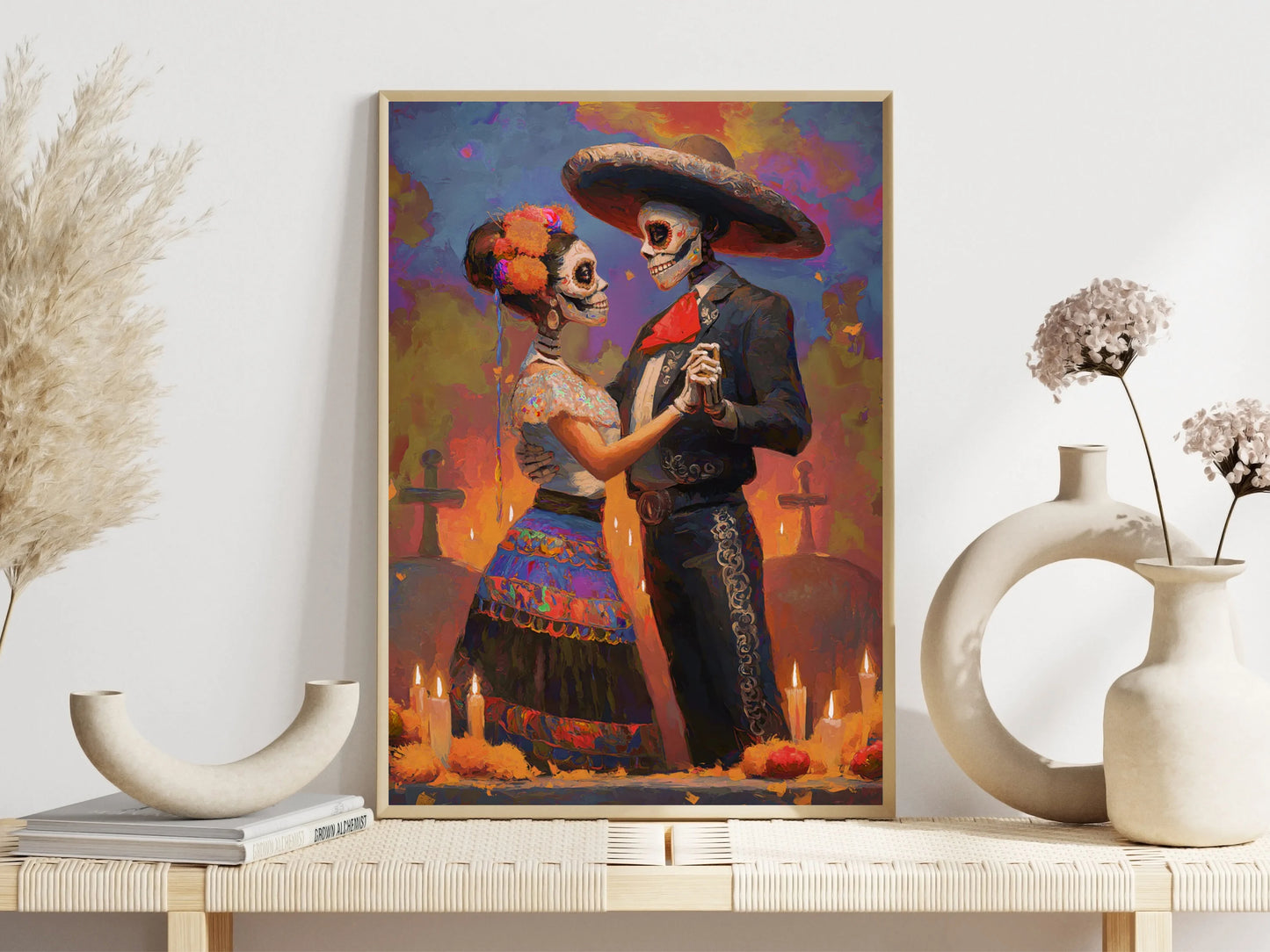Classic Mexican Day Of The Dead Dance Posters Skeleton Makeup Woman Lit Candle Modern Prints Canvas Wall Picture Home Room Decor