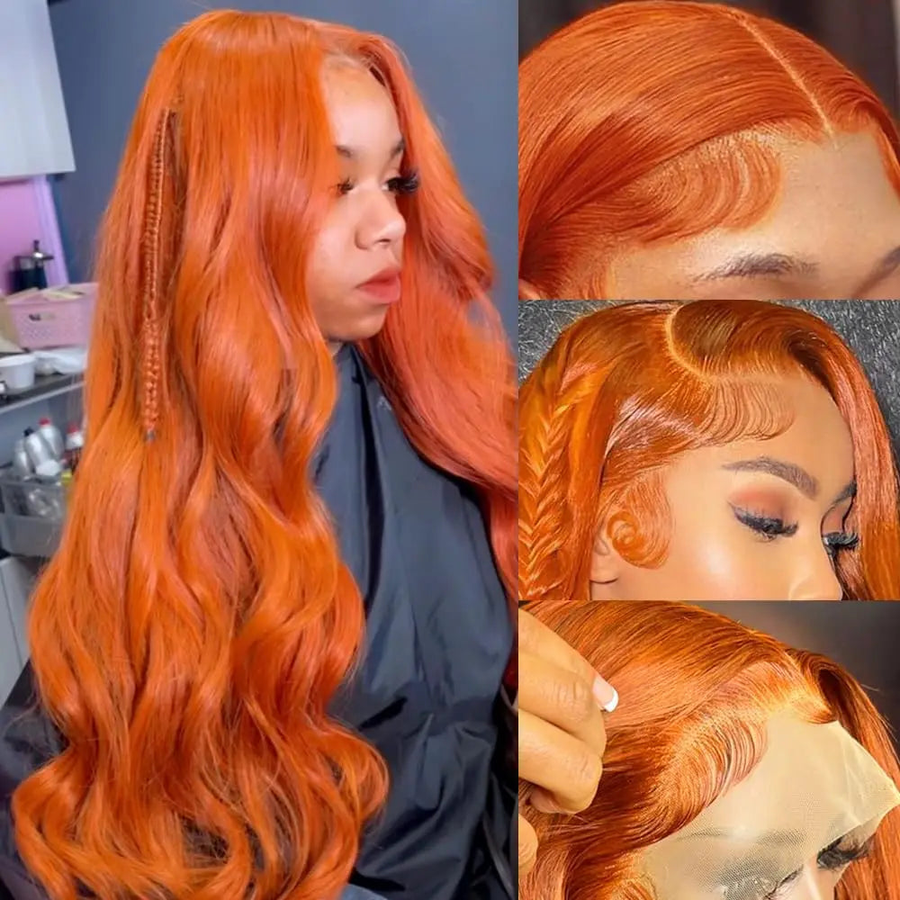 Ginger Orange 13x6 HD Lace Front Wigs Human Hair Wig Body Wave 13x4 Lace Frontal Wigs Colored Transparent Lace Wig For Women 360