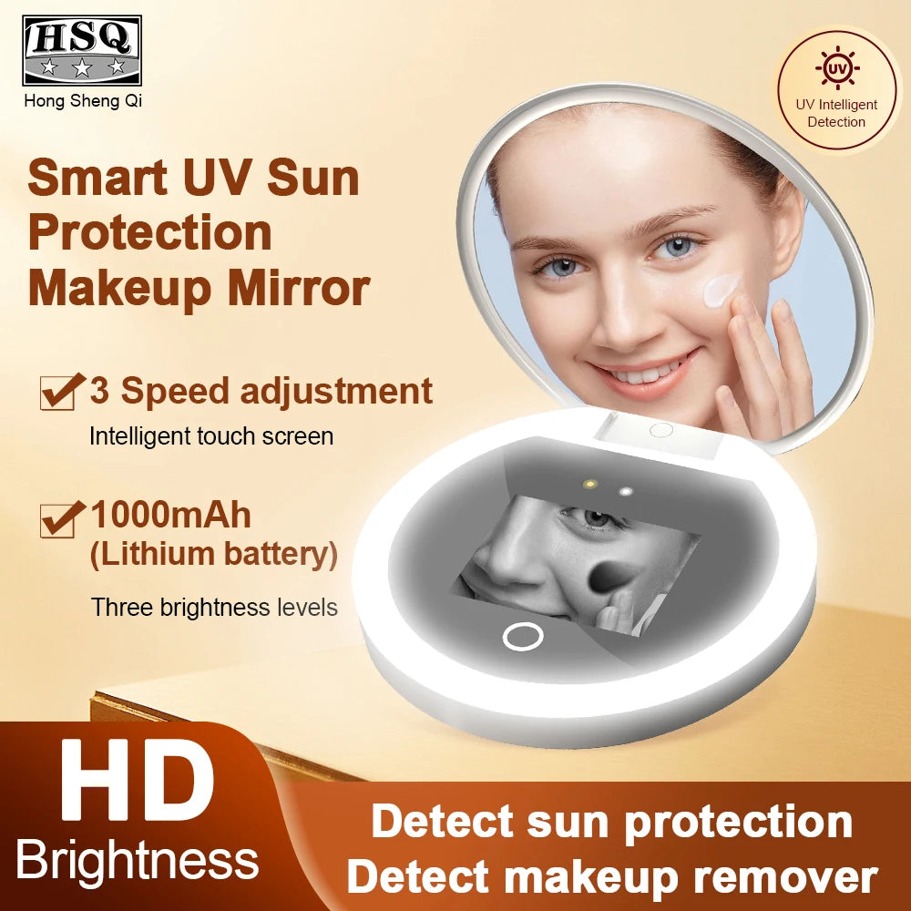 Intelligent UV Resistant Makeup Mirror Portable 2.4-Inch Handheld LED Makeup Mirror Suitable For Travel Sunscreen Makeup Mirrors
