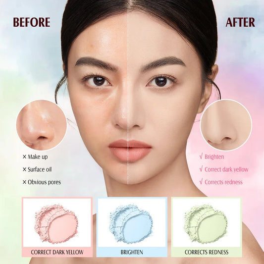 O.TWO.O 3 Color Loose Powder Hides Oil Pores Face Powder Blend Naturally Setting Powder Fix Lock Makeup Matte Finishing Powder