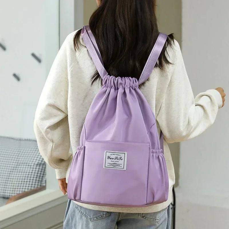 Sports Gym Drawstring Bag Waterproof Outdoor Backpack Lightweight Oxford Cloth Shoulders Bag Sackpack Yoga Bag For Women Men