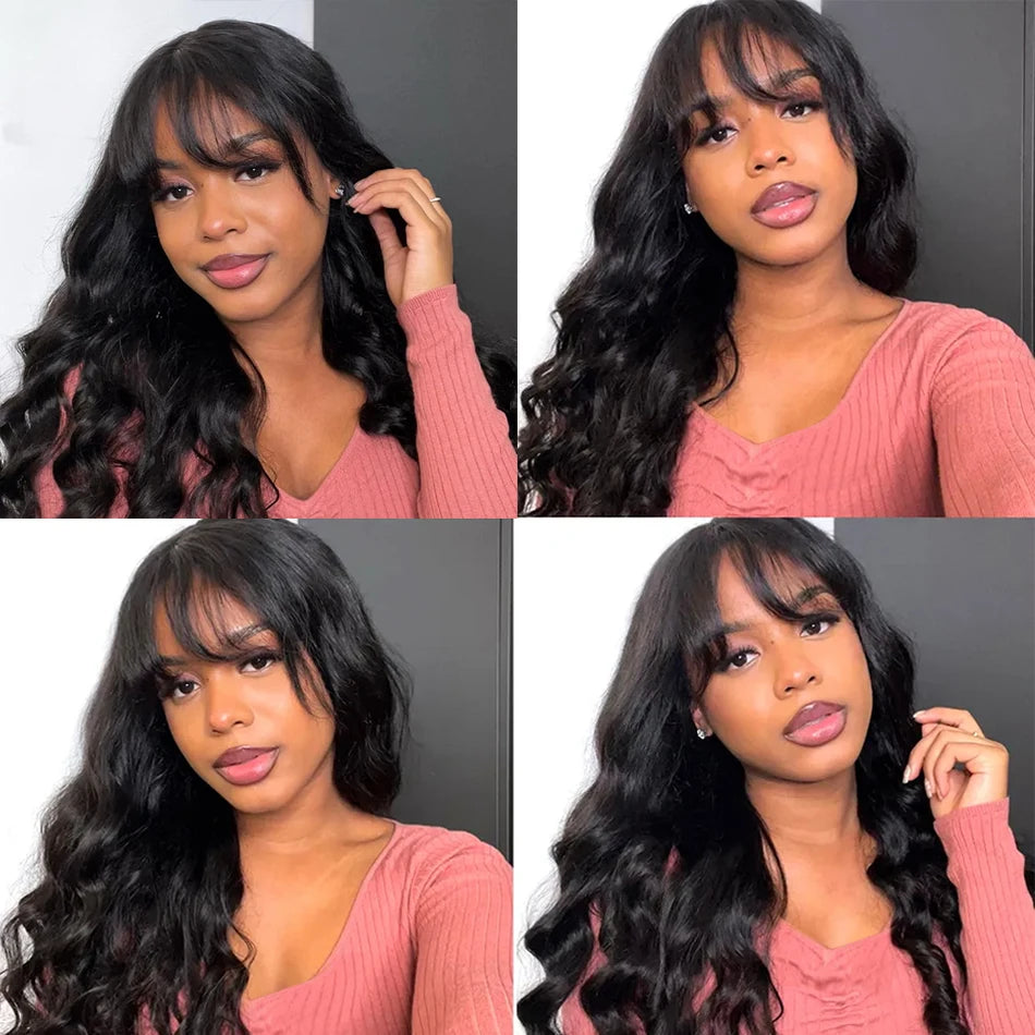 FUGANGXIU 12A body wave wig with bangs 100% women's human hair wig without glue fully machine-made wig with bangs body wave wig