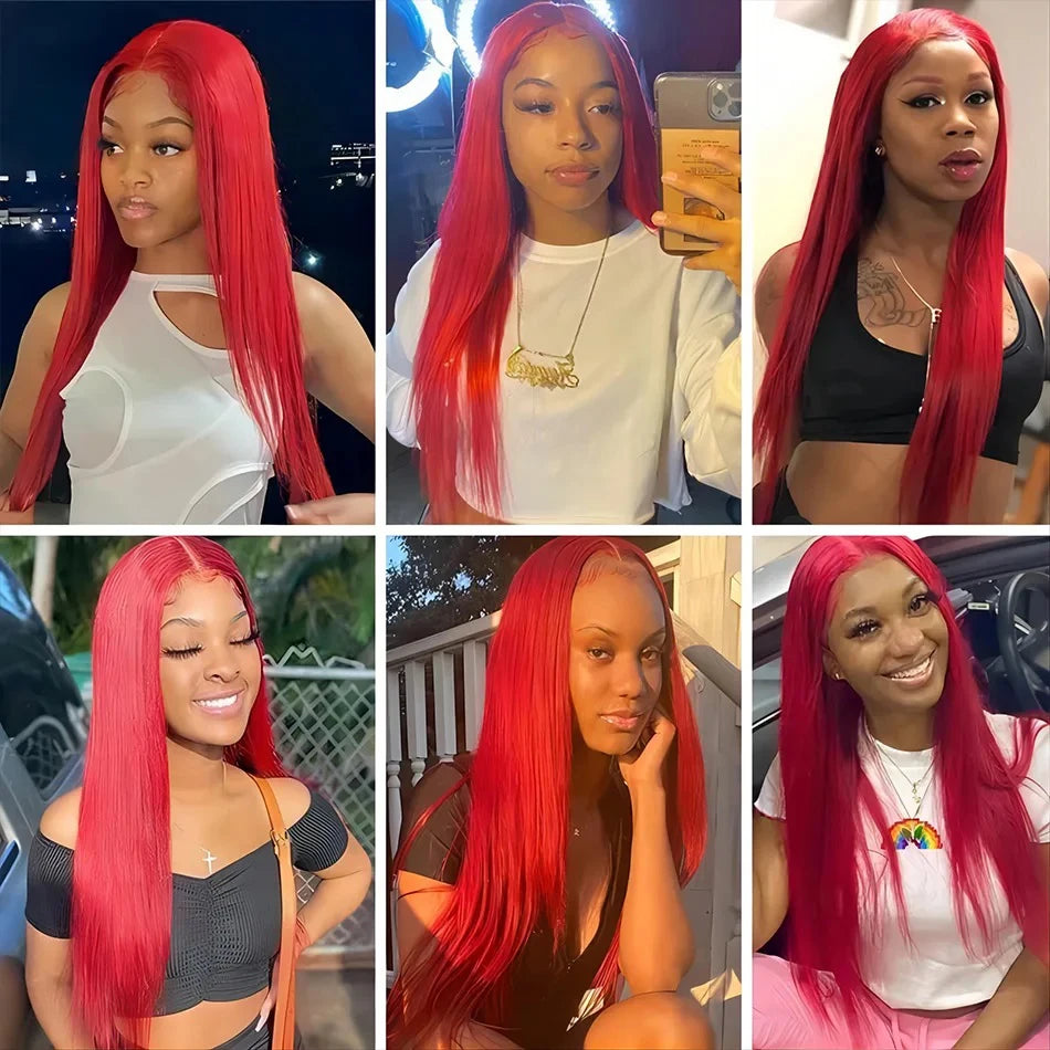 Bone Straight Hot Red Wig 13x4 13x6 Hd Lace Front Wigs Human Hair 30 40 Inch Brazilian Red Straight Lace Front Wig For Women