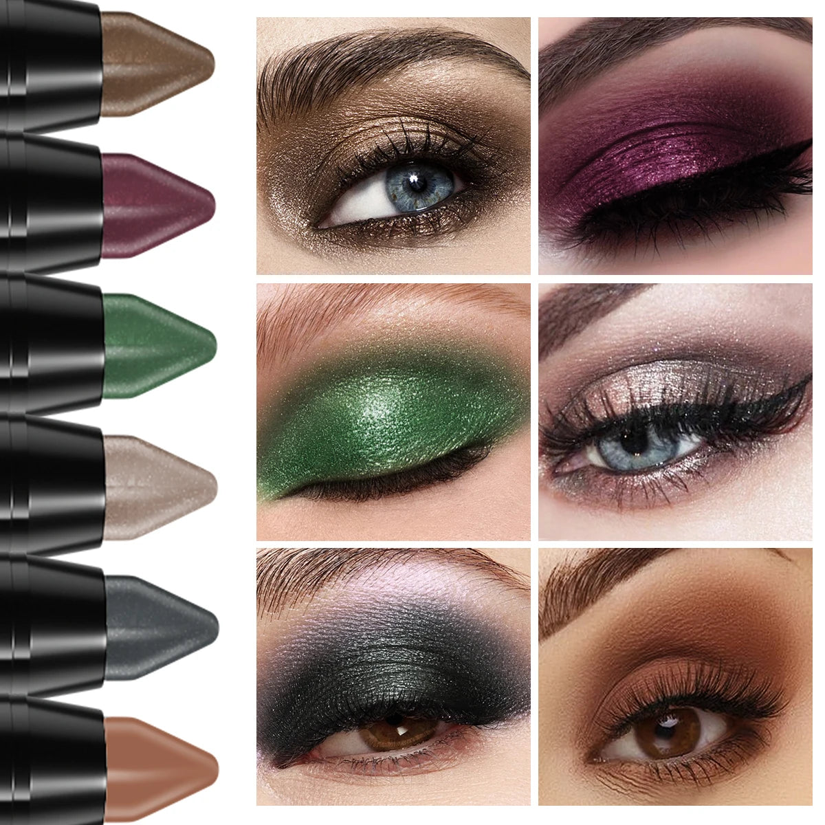 6pc Metallic Purple Green Blue Eyeshadow Pencil Glitter Silkworm Liner Pen Makeup Long Lasting Gold Cream Eye Shadow Stick