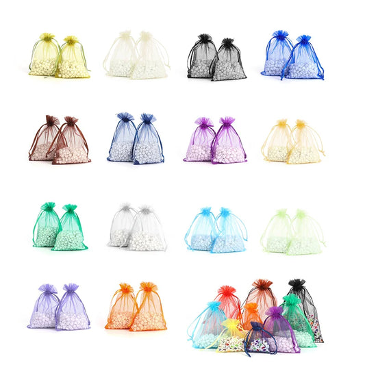 50pcs Organza Wedding Gift Jewelry Bag Packaging Net Organza Pochette Cadeau Organza Bags Bolsa Organza Gift Pouches 50%