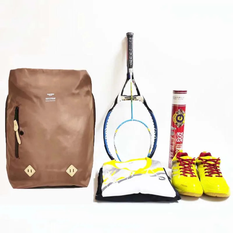 Nylon Fabric Backpack Dual Shoulder Bag for Tennis, Basketball, and Badminton with Built-In Racket Straps, Simple Travel Bags