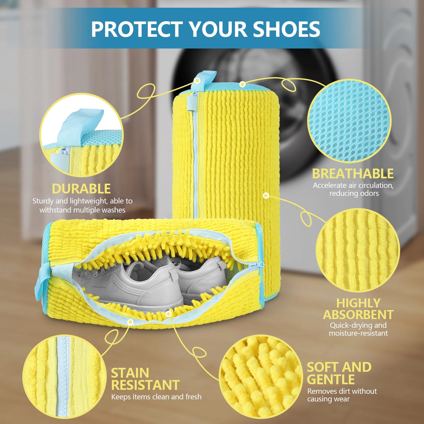2-Pack Reusable Shoe Washing Machine Bag, 360°Deep Clean Durable Laundry Shoe Bags,  Ideal for Sneakers, Tennis, Gym Shoes