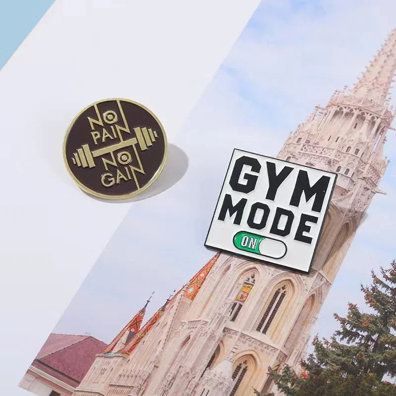 Gym Mooe Enamel Pins No Pain No Gain Excitation Encourage Brooches Backpack Lapel Badge Sports Lover Jewelry Gifts Free Shipping