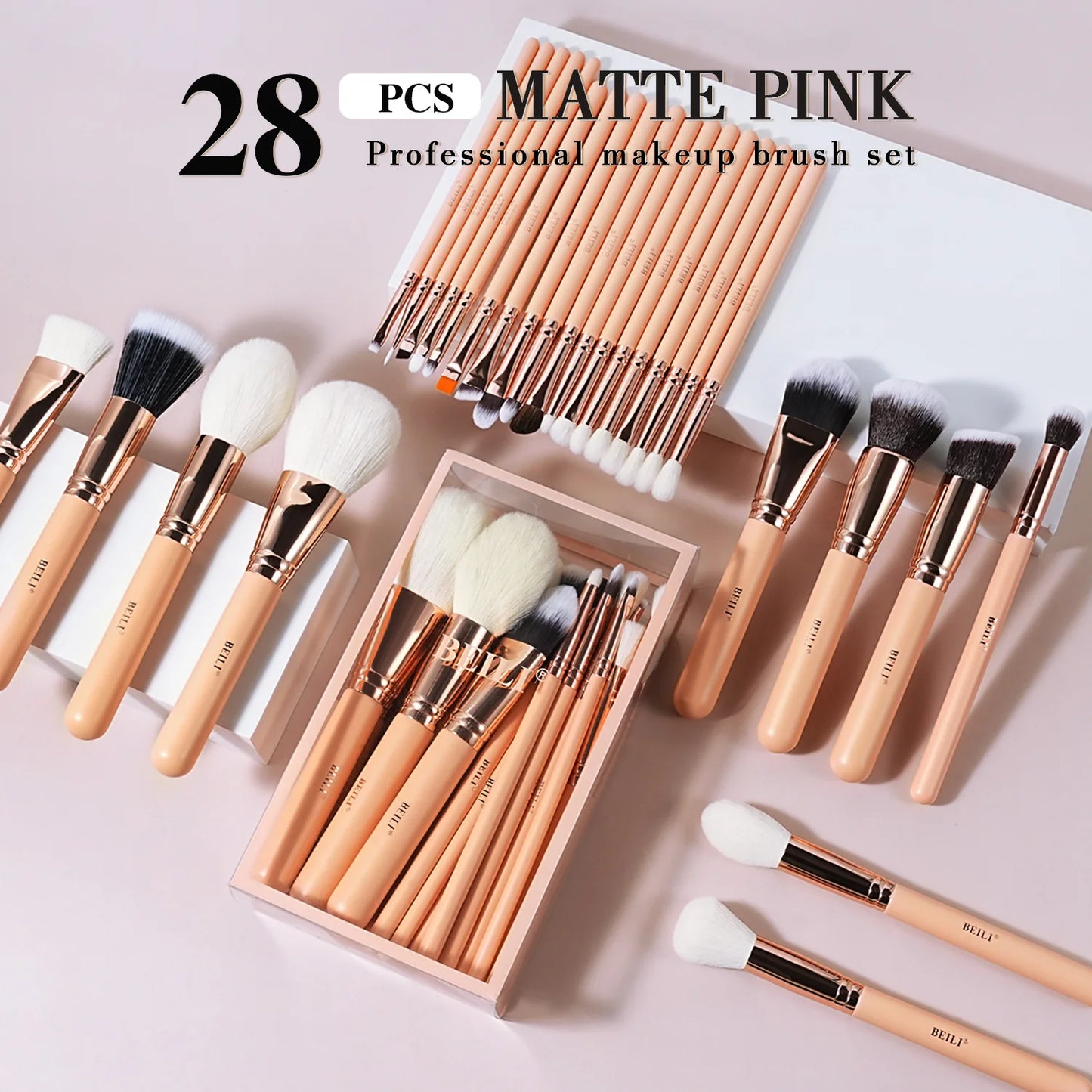 BEILI Pink Makeup Brushes Set Premium Foundation Contour Powder Blush Eyeshadow Highlighter Cosmetics Tool brochas de maquillaje