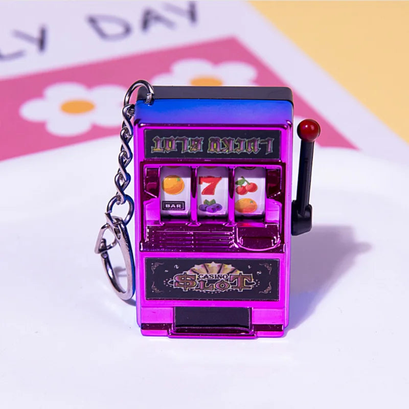 Funny Mini Slot Machine Keychain Luck Fruit Slot Gaming Machine Toy Keyring Lotto Game Bingo For Kid Cool Bag Pendant Charm Gift
