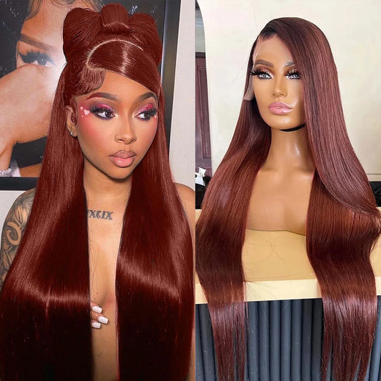 Reddish Brown 13x6 HD Lace Frontal Wig Brazilian Straight Human Hair Wig 30 40 Inch Colored 100% Human Wigs 4x4 5x5 Closure Wig