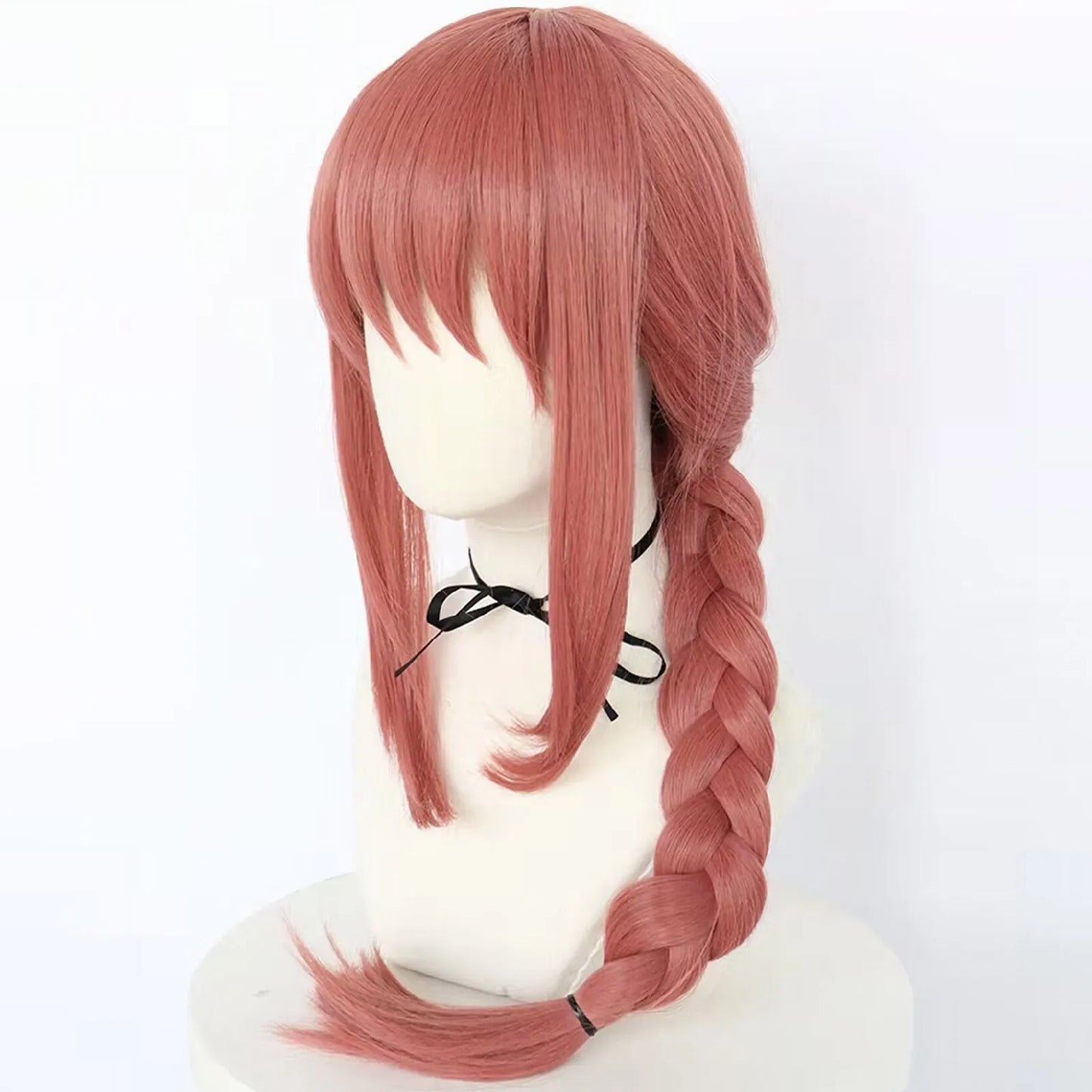 Chainsaw Man Synthetic Long Pink Red Braid Anime Bang Braided Makima Cosplay Wig for Halloween Christmas School Thanksgiving Day