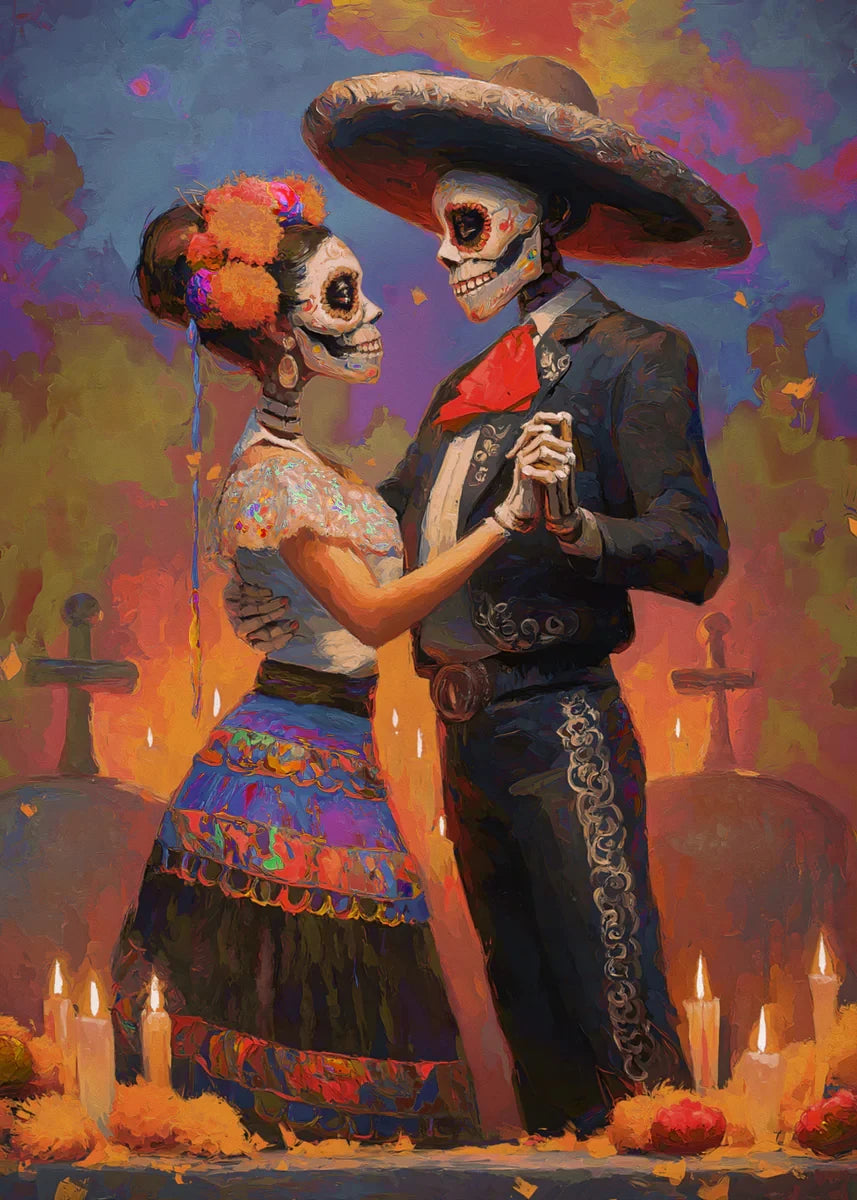 Classic Mexican Day Of The Dead Dance Posters Skeleton Makeup Woman Lit Candle Modern Prints Canvas Wall Picture Home Room Decor