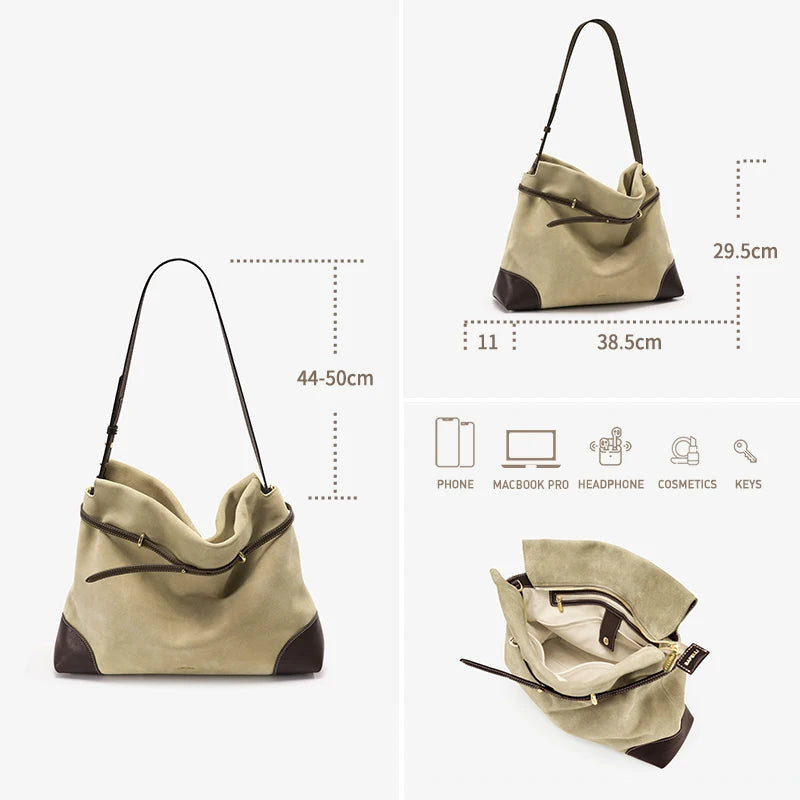 ﻿Genuine Suede Women's Bag Large Capacity Crossbody Underarm Tote for Commuting Multi-functional Hobo Bag
