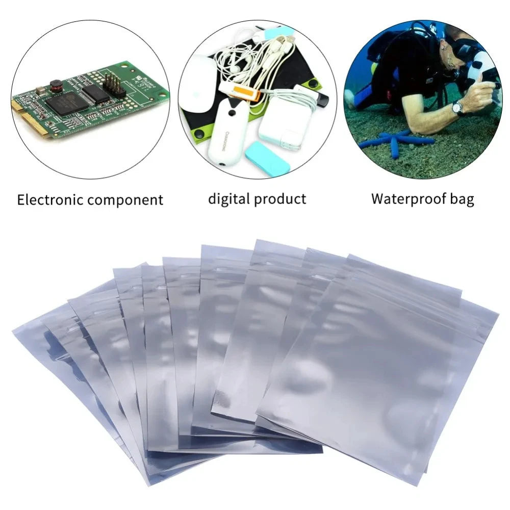 50Pcs Aluminum Antistatic Bag Resealable Anti Static Ziplock Bags Pouch Anti Static Package Mylar Bags for Electronic Pouches