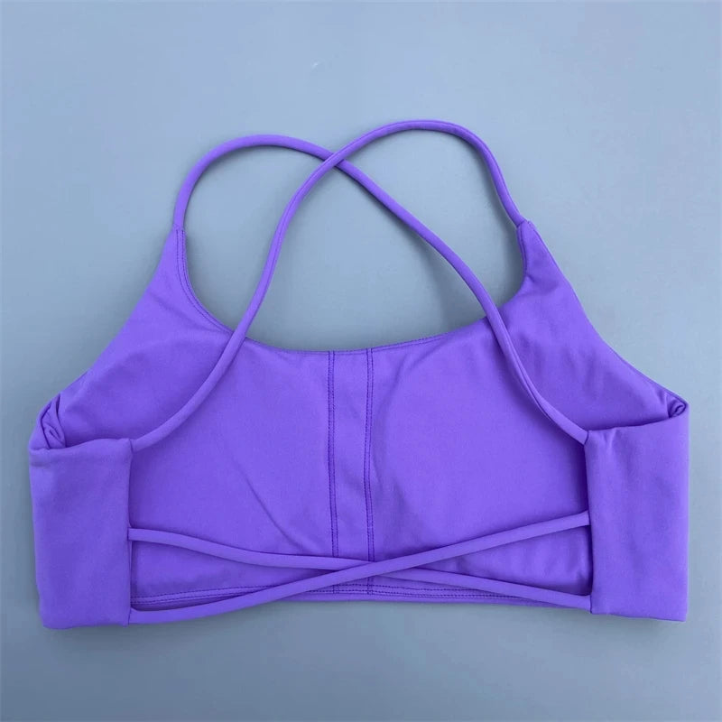 Solid Color Women Cross Back Straps Fitness Bra High Strength Tight Sport Top Comprehensive Gym Yoga Underwear With Chest Pad