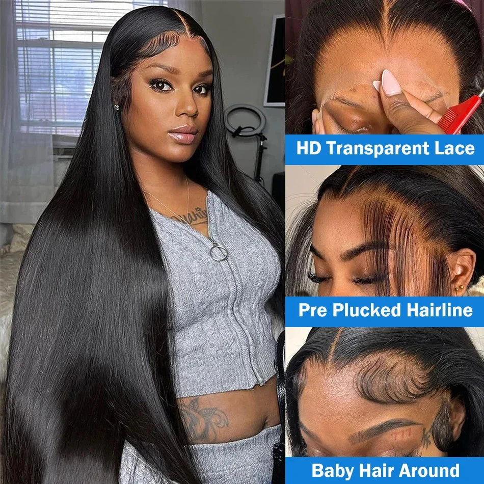 220 Density 30 40 Inch Bone Straight Lace Frontal Human Hair Wigs Brazilian 13x6 13x4 Transparent HD Lace Front Wigs For Women