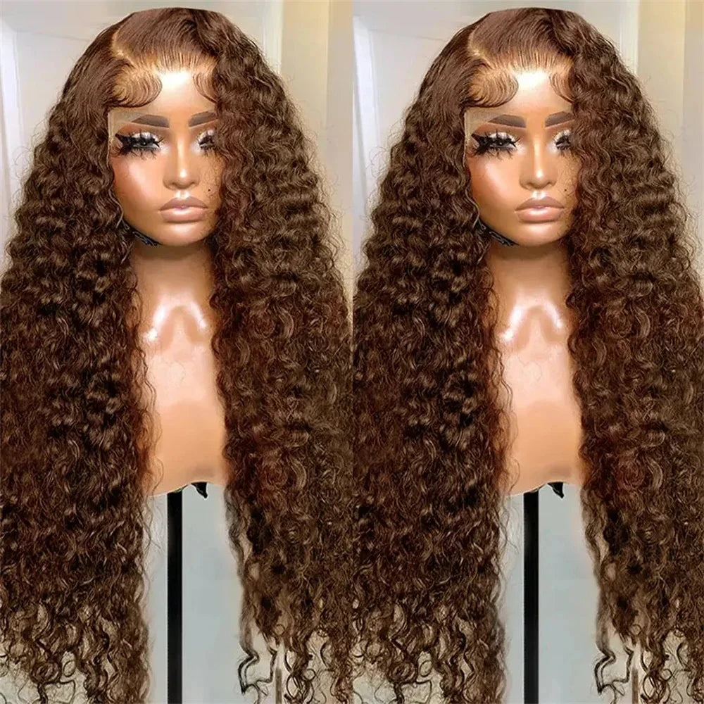 13x4 Brown Curly Lace Front Human Hair Wig HD Transparent Deep Wave 13x6 Lace Frontal Wig Glueless Human Hair Wigs Pre Plucked