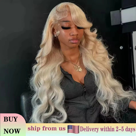 250 Density Body Wave 613 Honey Blonde HD Transparent Lace Front Human Hair Wigs 38 Inch 13x6 Lace Frontal Wig Brazilian Women