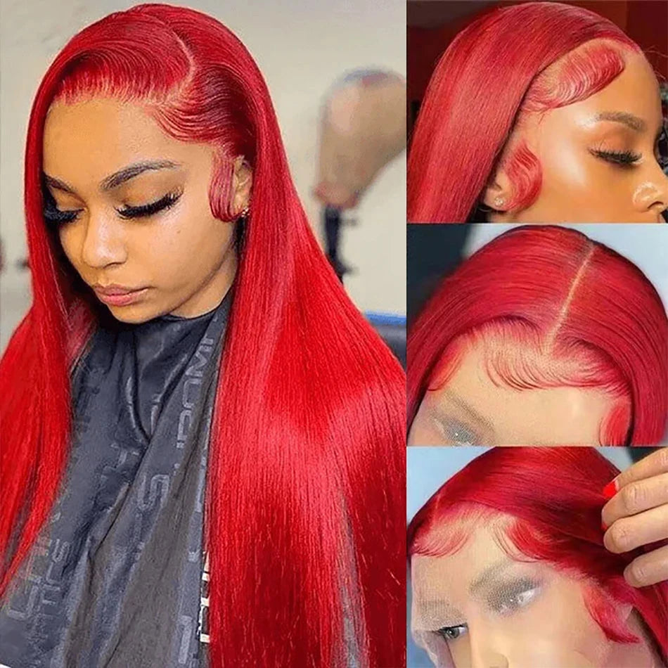 Bone Straight Hot Red Wig 13x4 13x6 Hd Lace Front Wigs Human Hair 30 40 Inch Brazilian Red Straight Lace Front Wig For Women