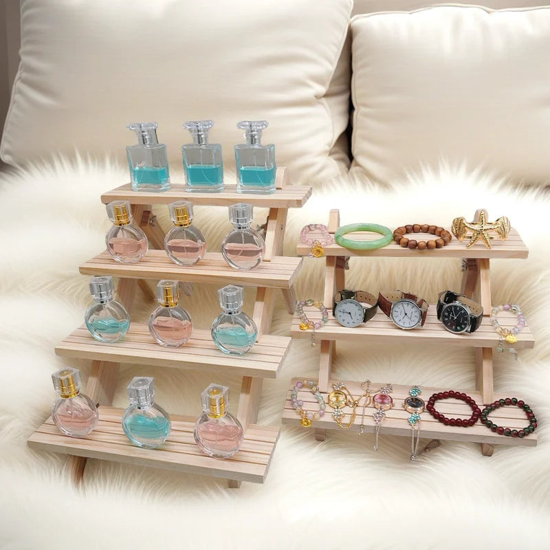 2-4 Tier Ear Stud Holder Wooden Jewelry Earring Dispaly Stand Shelf Cupcake Makeup Mini Figure Organizer Showcase Rack Riser
