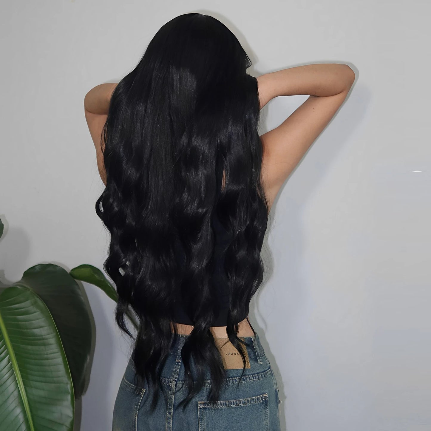 Nastural Black Synthetic Wigs Long Water Wave Wigs with Bangs Cosplay Daily Hair Wig for Women Wigs Heat Resistant Fiber