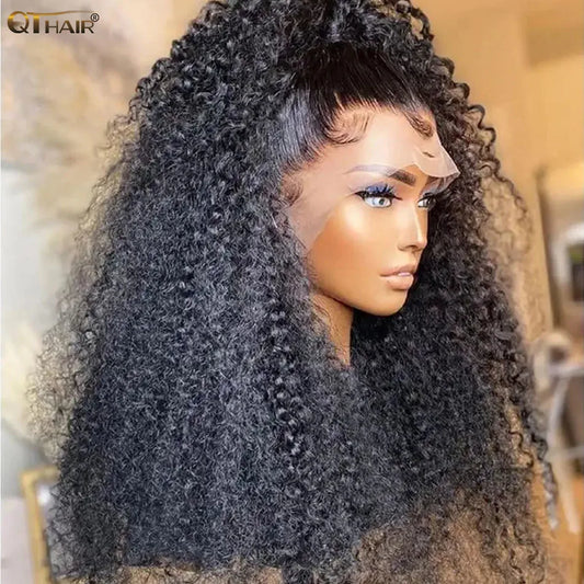 QT 13x4 Kinky Curly Lace Front Wigs Human Hair Wigs for Black Women Transparent Lace Frontal Wig Brazilian 4x4 Lace Closure Wig