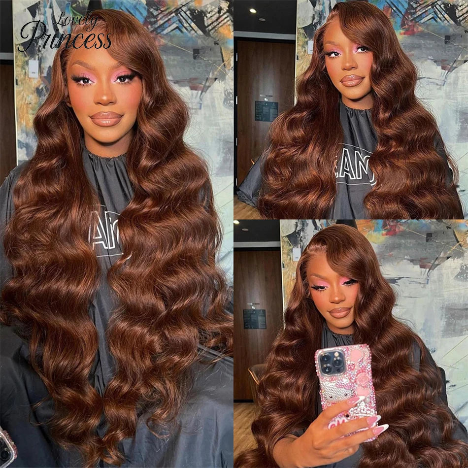 30 Inch Chocolate Brown Body Wave Lace Front Wig Transparent 13x6 HD Lace Frontal Wigs 13x4 Preplucked Colored Human Hair4x4 5x5