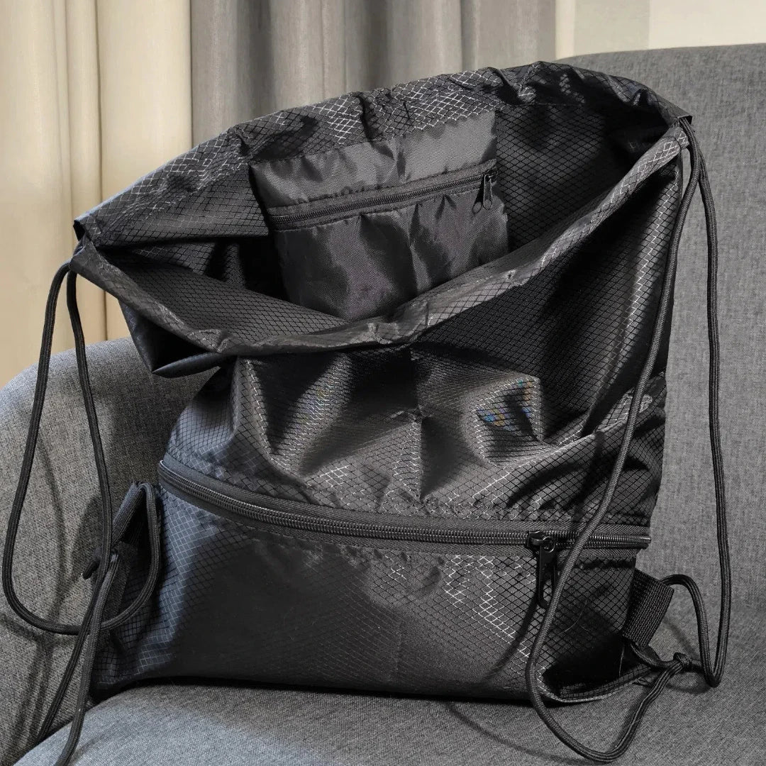 Quick Access Drawstring Backpack – Lightweight, Foldable Bag for Travel & Sports